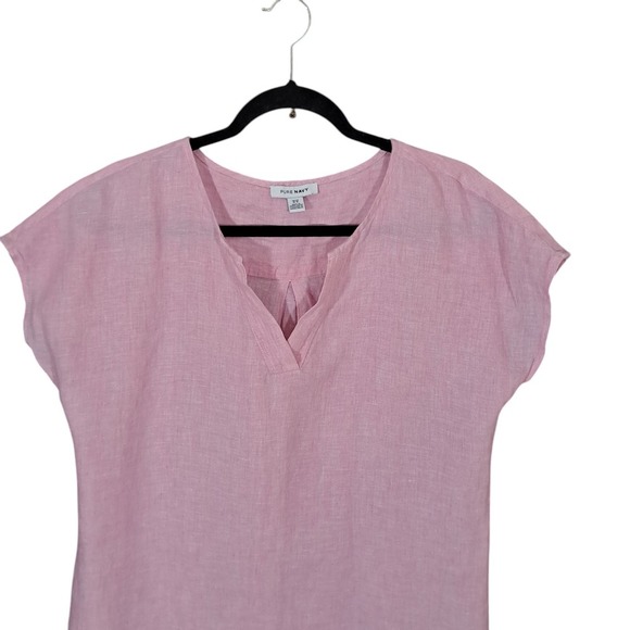 Pure‎ Navy Linen Dress Womens Medium Pink Lightweight Knew High Gauze Coastal - Picture 4 of 11